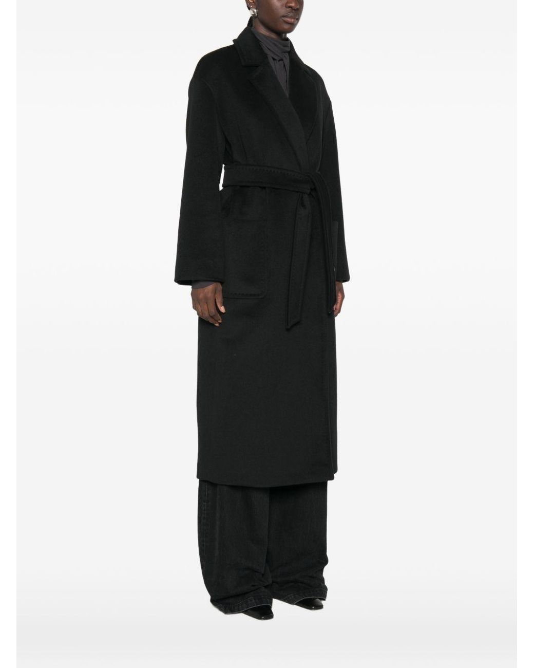Max Mara Black Studio Giambo Brushed Finish Belted Coat