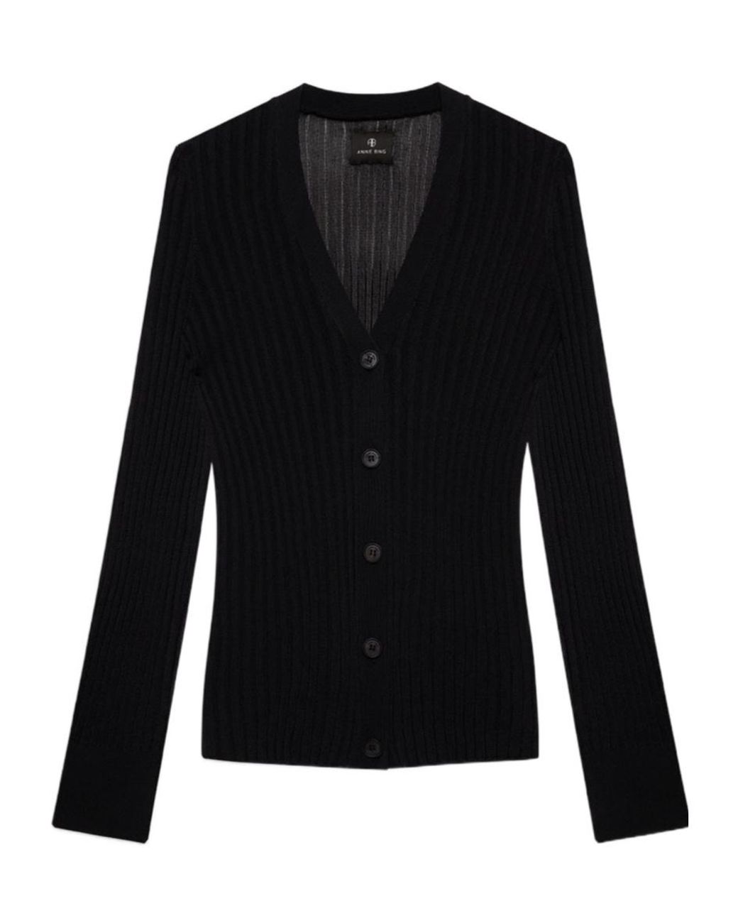 Anine Bing Black Matheo Ribbed Buttoned Cardigan