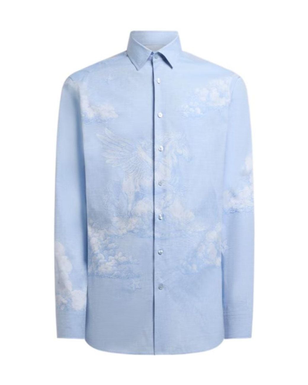 Etro Blue Pegasus Printed Buttoned Shirt for men