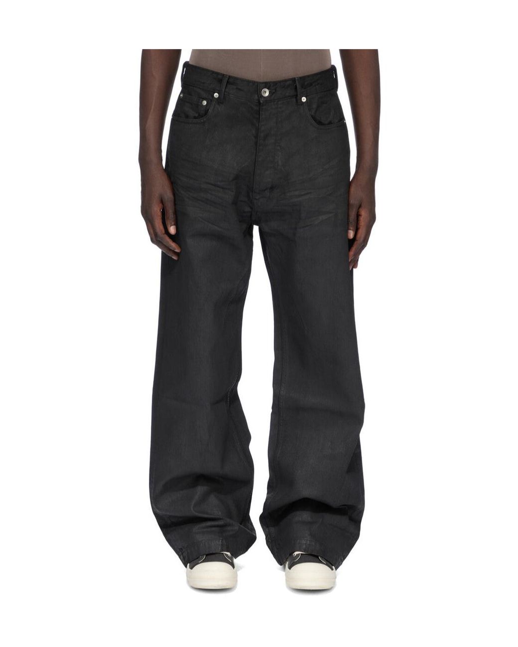 Rick Owens Black Geth Waxed Wide-Leg Jeans for men
