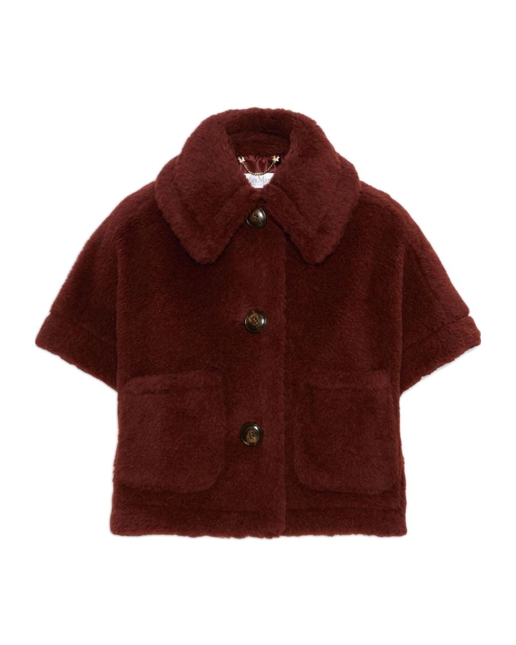Max Mara Red Teddy Button-Up Short-Sleeved Cape