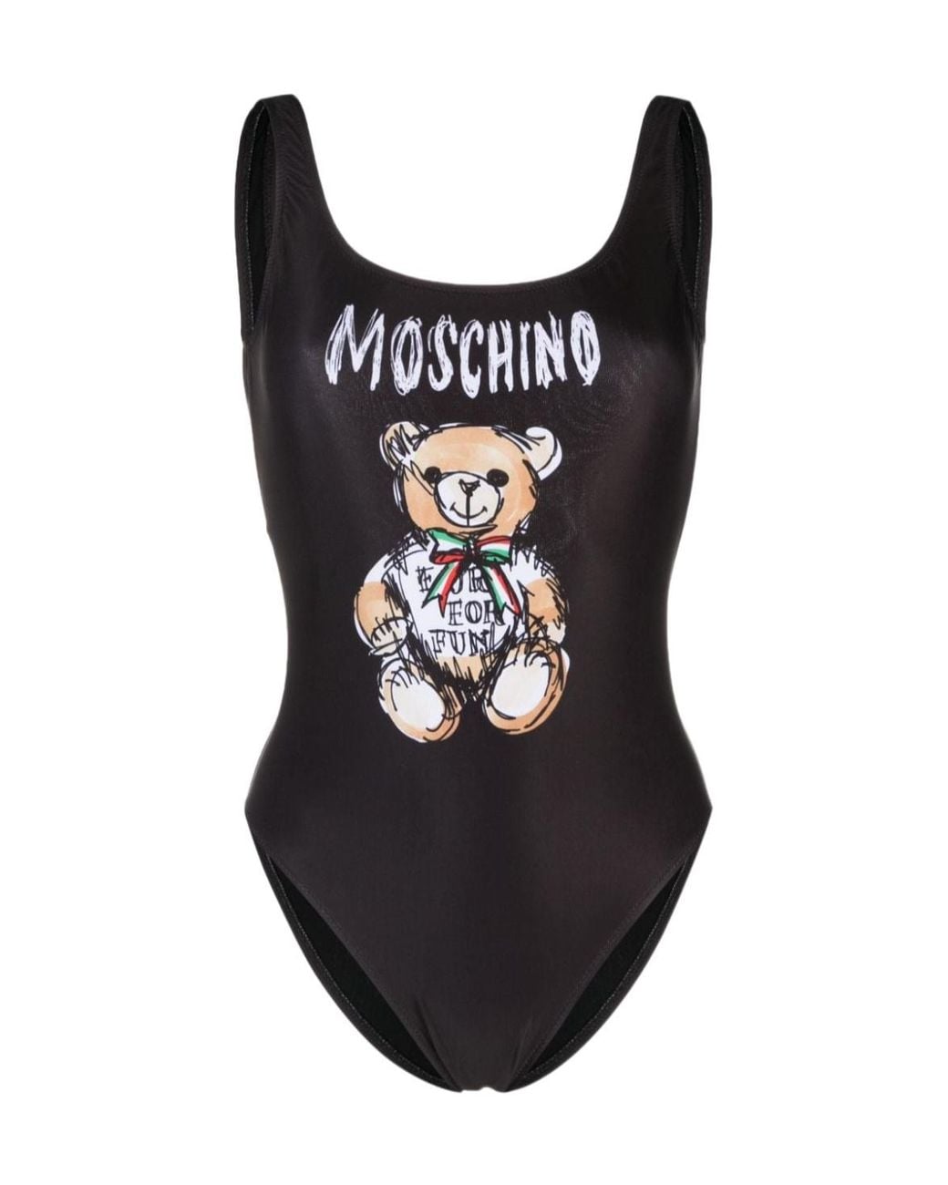 Moschino Black Teddy Bear One-Piece Swimsuit With Print
