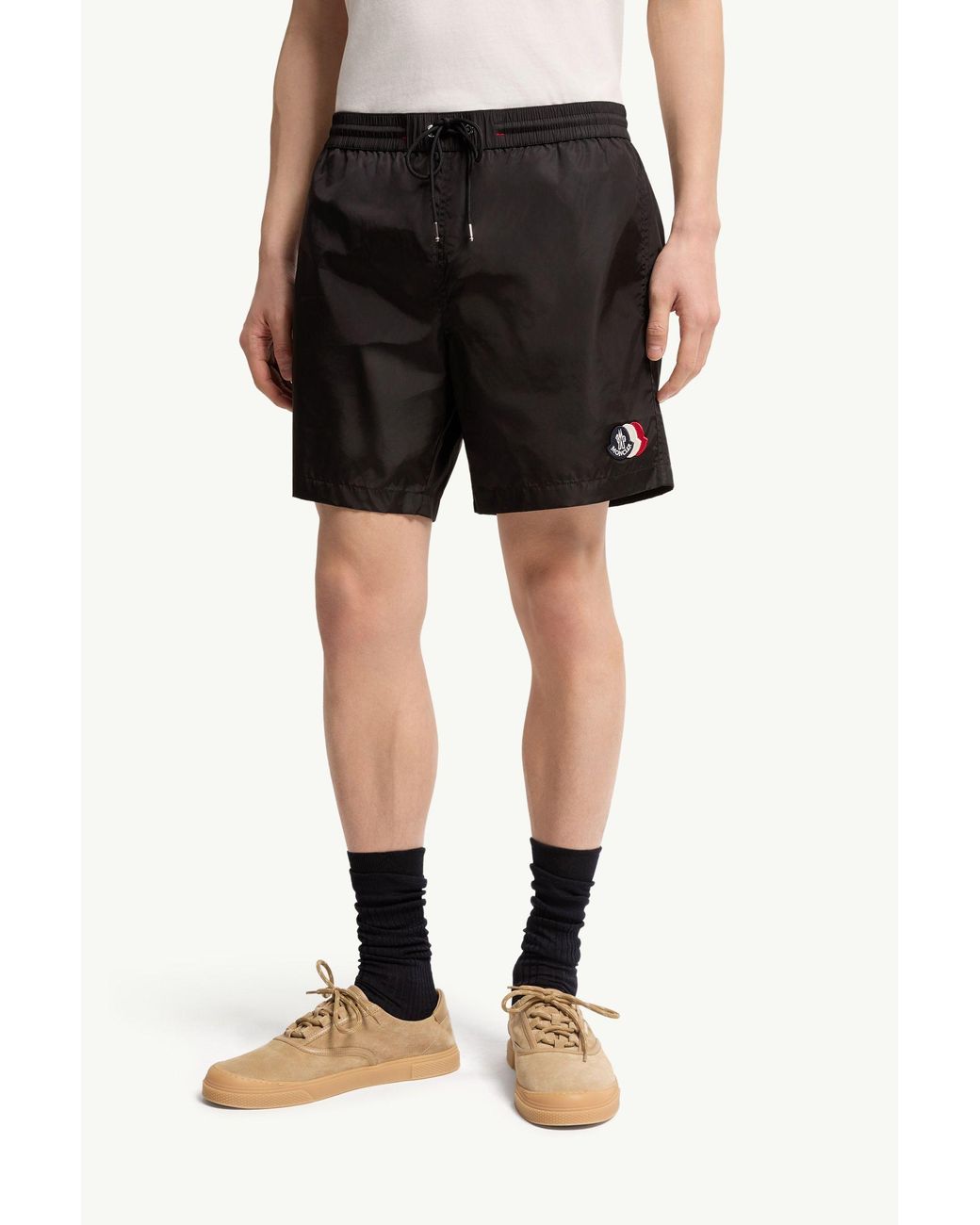 Moncler Black Logo Patch Drawstring Swim Shorts for men