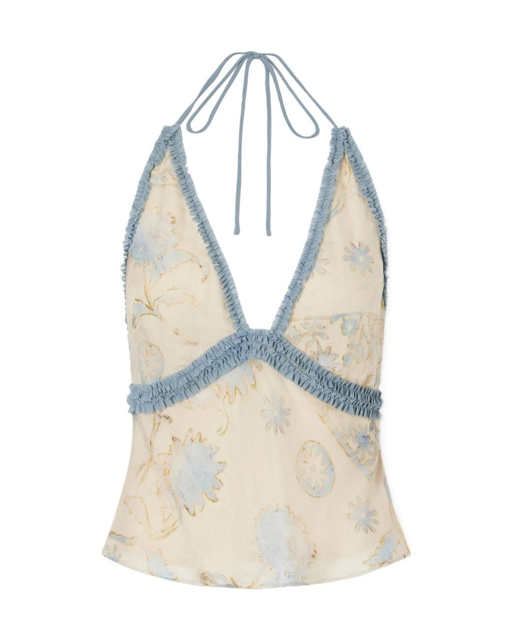 Sir Blue Cecile Ruffled Printed Chiffon Halter Top