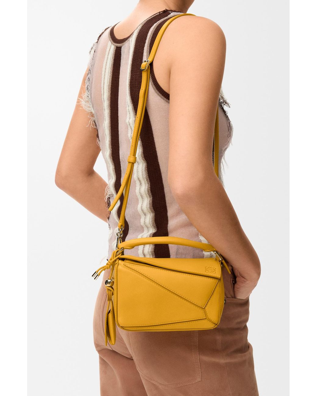 Loewe Yellow Mini Featherlight Puzzle Leather Tote Bag