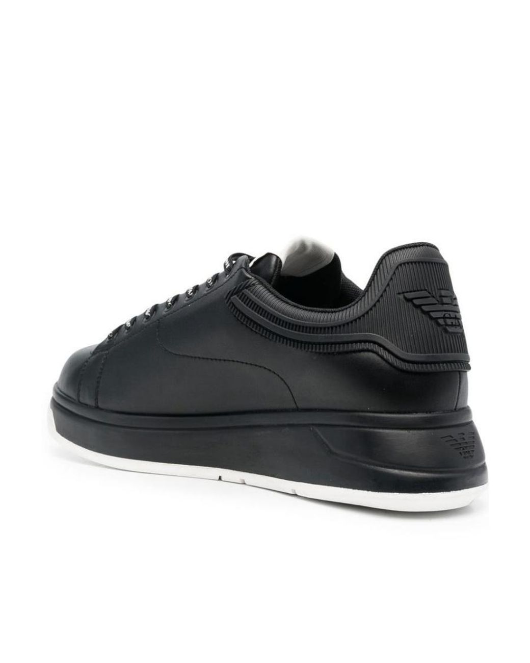 Emporio Armani Black Logo-Patch Lace-Up Sneakers for men