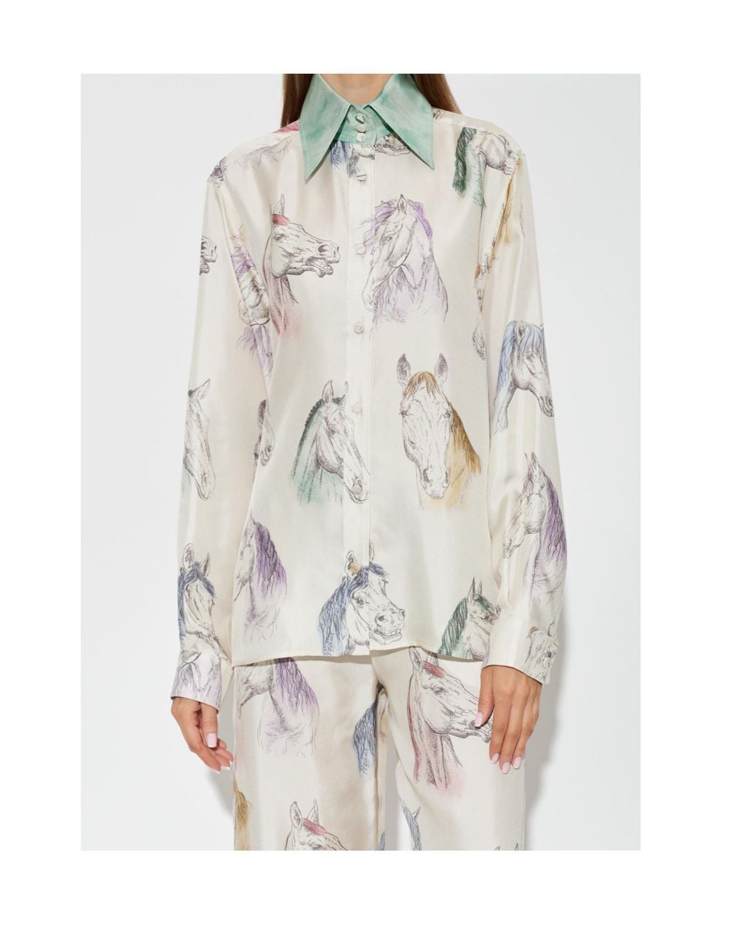 Moschino White Horse Printed Collared Long-Sleeve Shirt