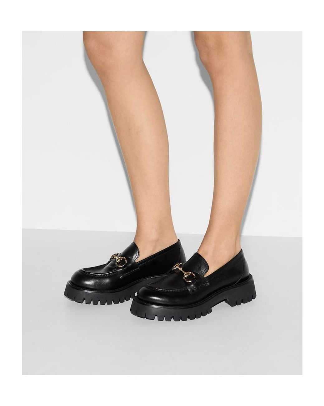 Gucci Black Lug Sole Loafer With Horsebit