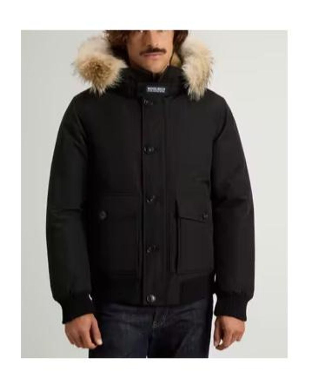 Woolrich Blue Polar Hooded Bomber Jacket for men