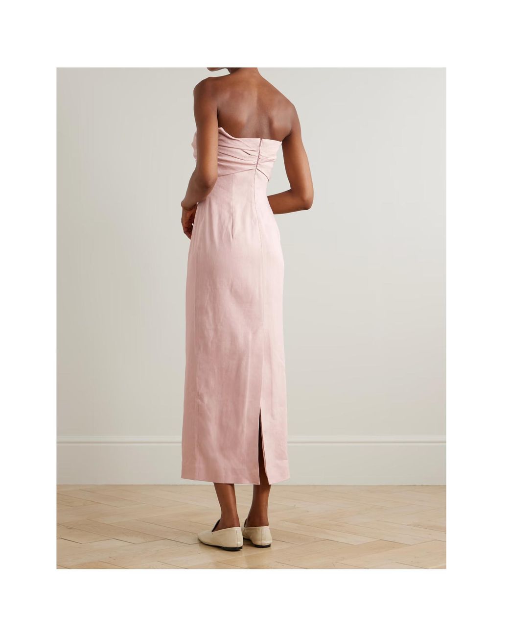 TOVE Pink Rahel Gathered Tie-Front Linen-Blend Midi Dress
