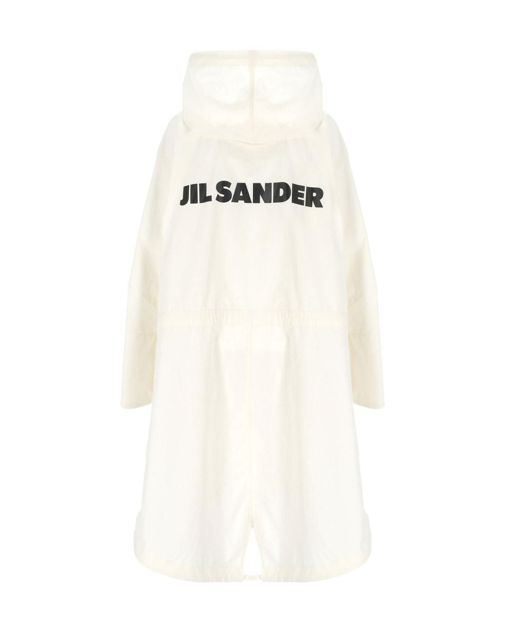 Jil Sander White Logo Printed Drawstring Coat