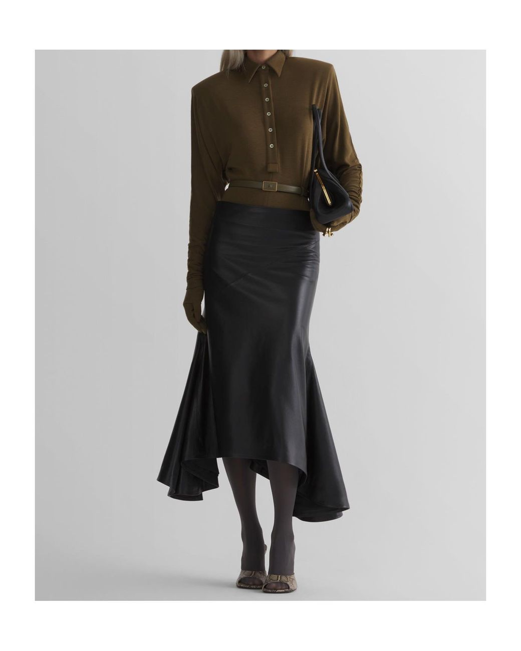 Mugler Brown Bat-Sleeve Polo Bodysuit