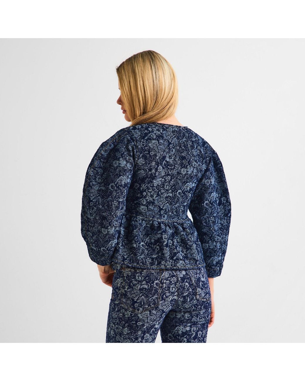 Ganni Blue Tapered Denim Peplum Top