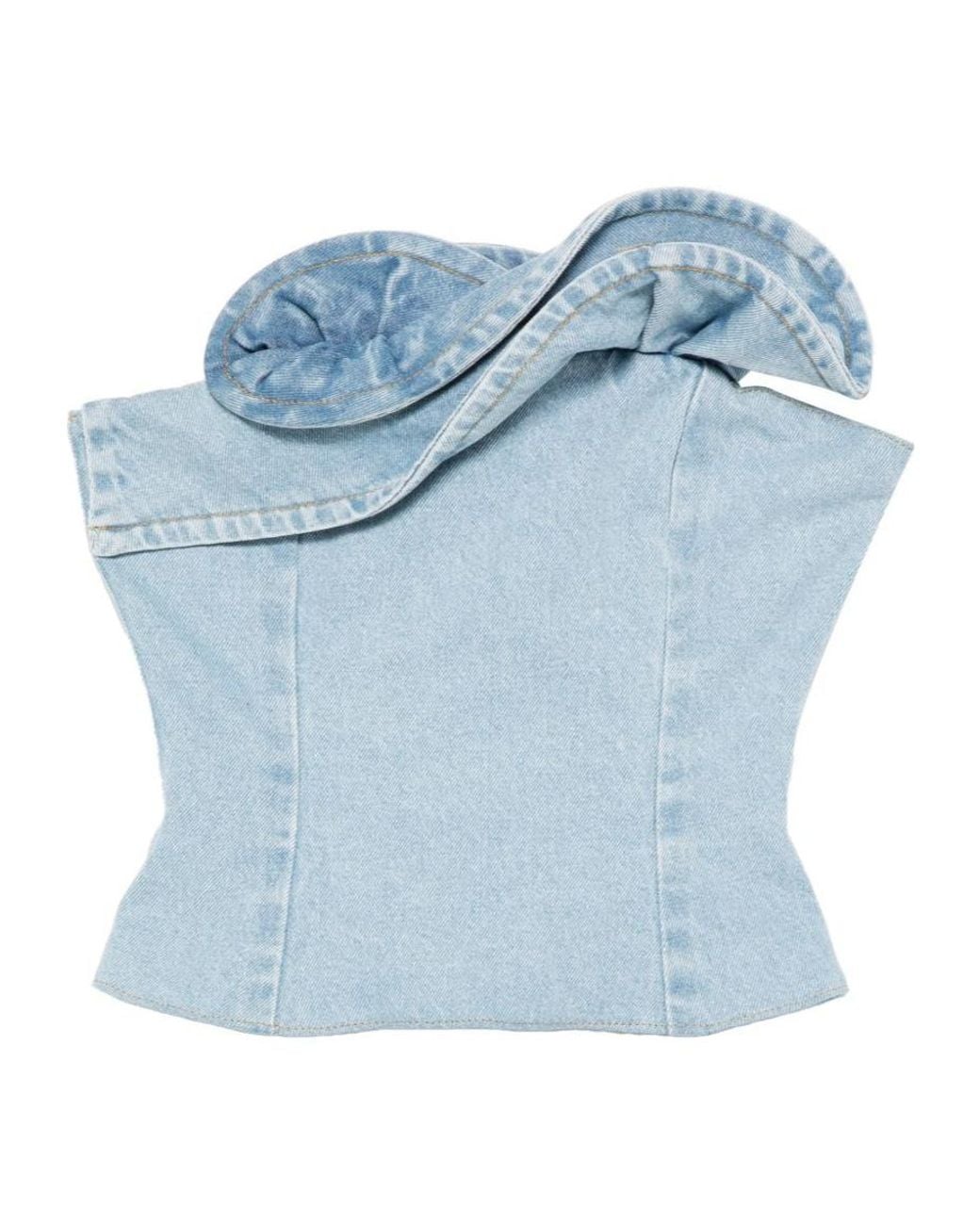 Magda Butrym Blue Ruffled Corset Top