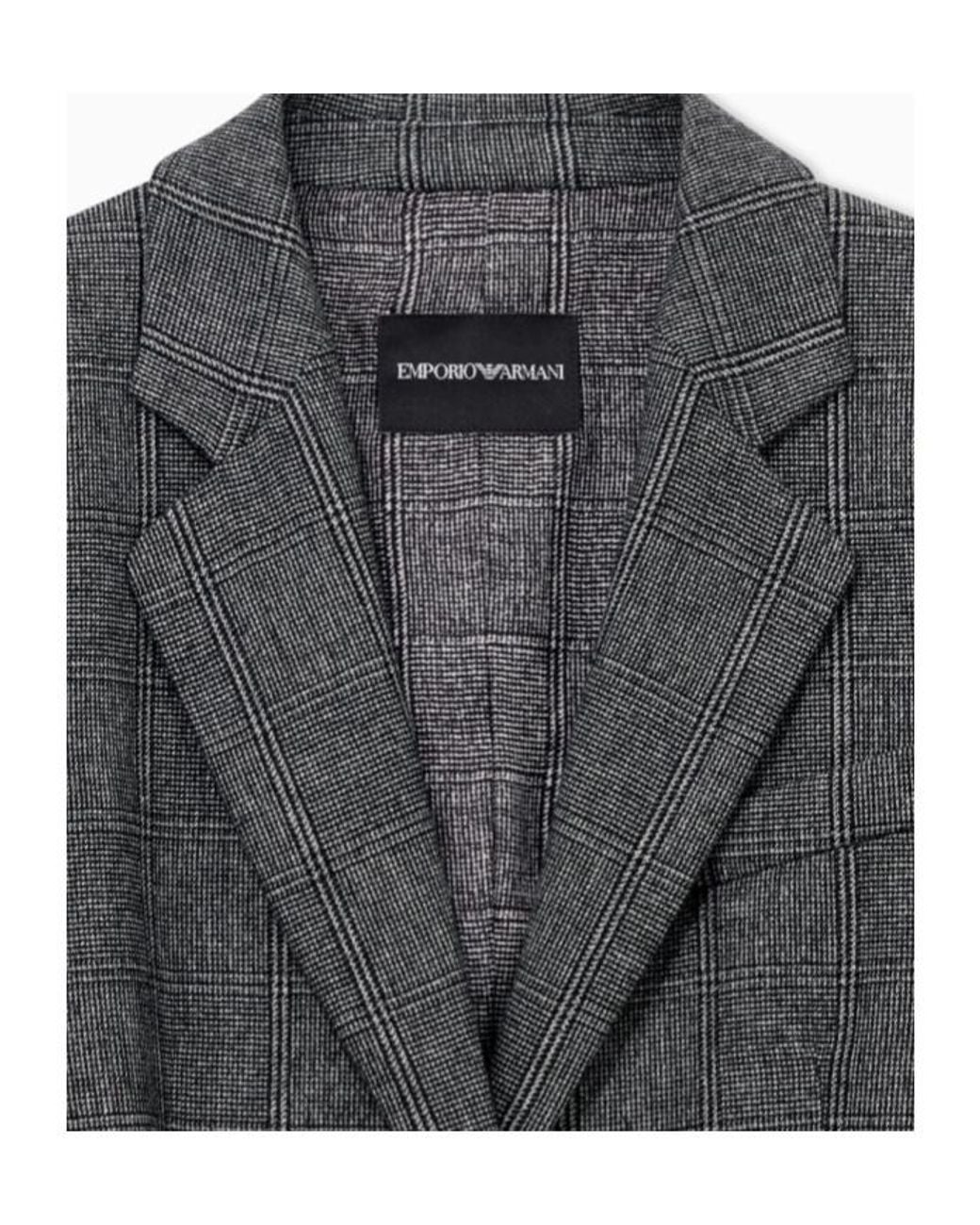 Emporio Armani Gray Check-Pattern Single-Breasted Blazer
