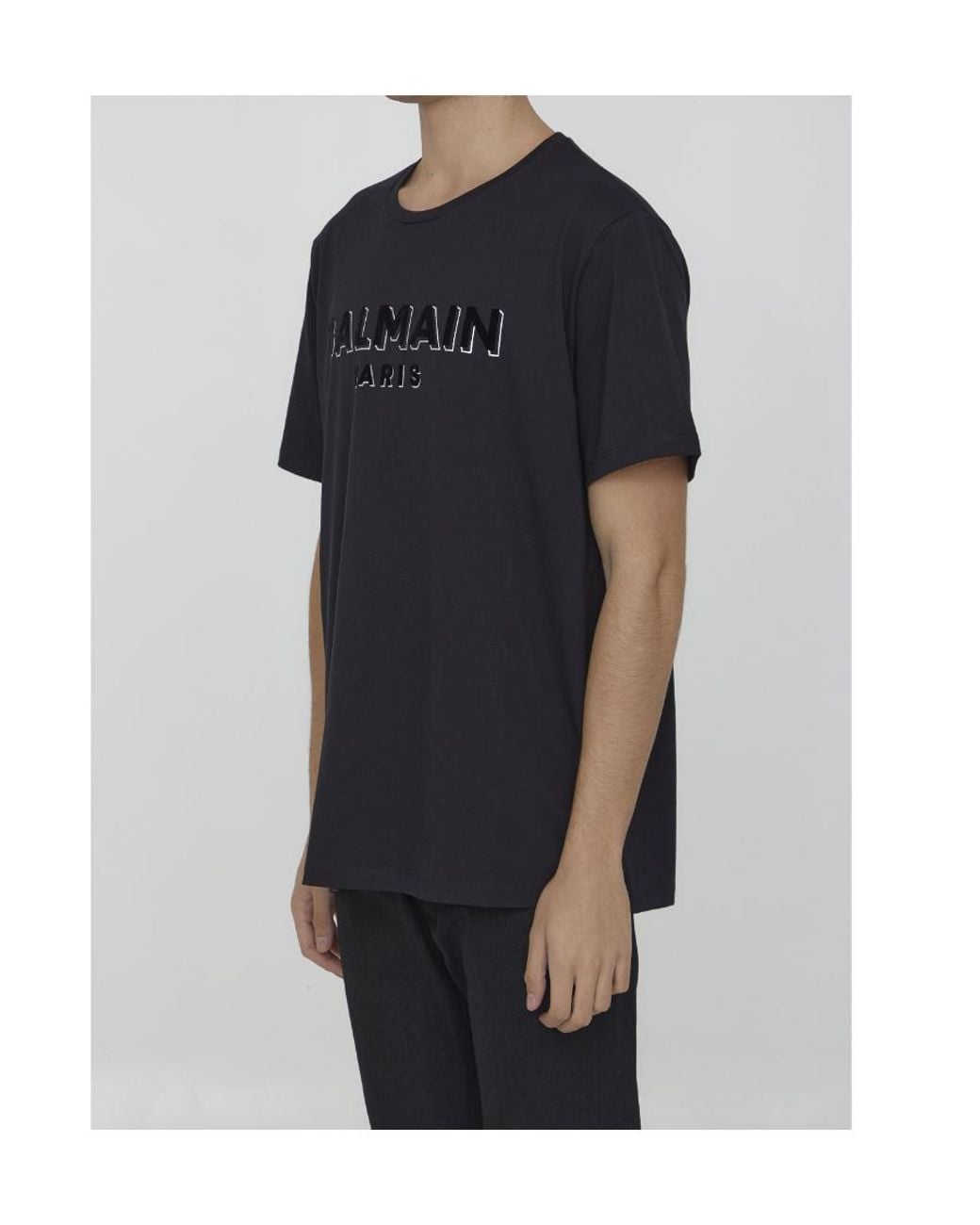Balmain Black Logo Printed Crewneck T-Shirt for men