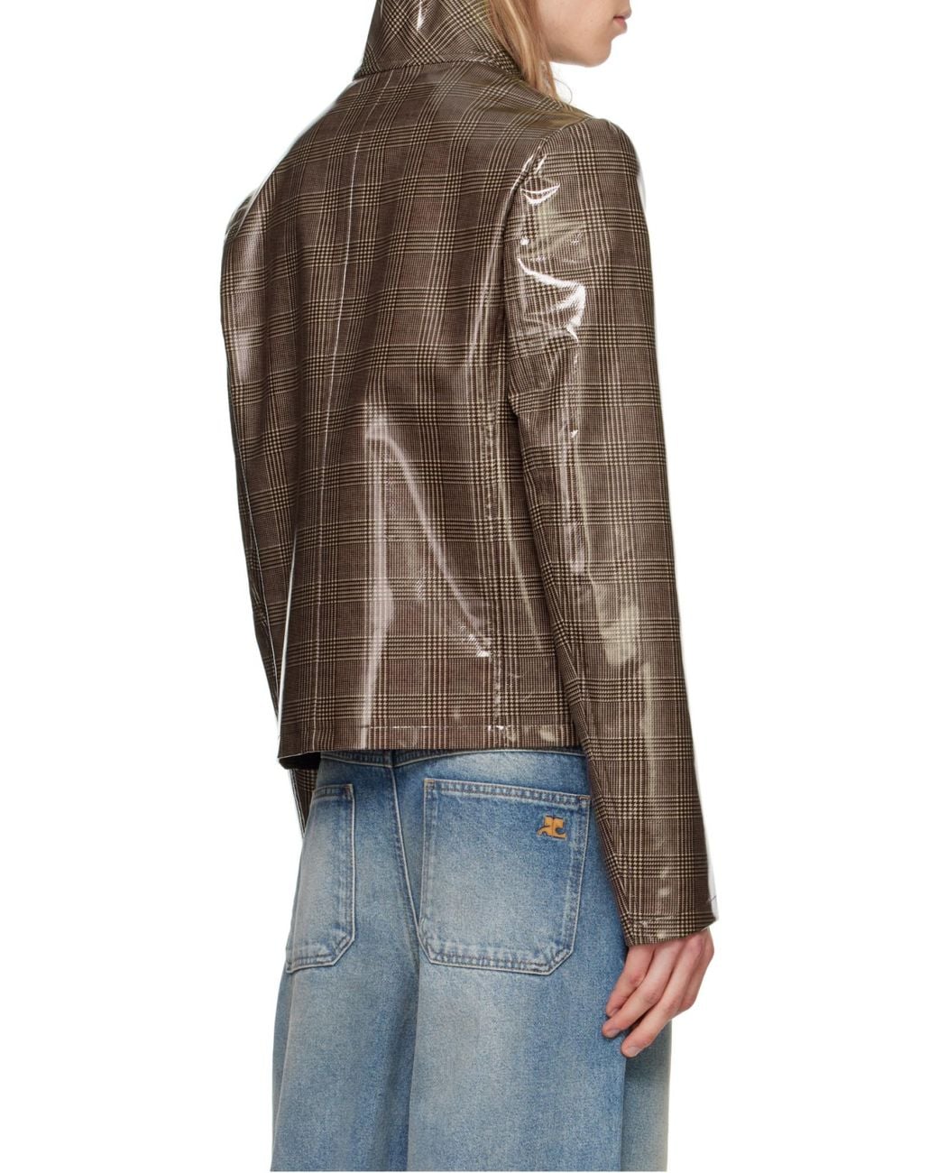 Courreges Brown Courrèges Prince Of Wales Biker Jacket for men
