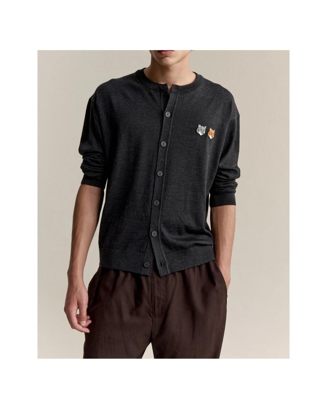 Maison Kitsuné Black Fox-Patch Cardigan for men