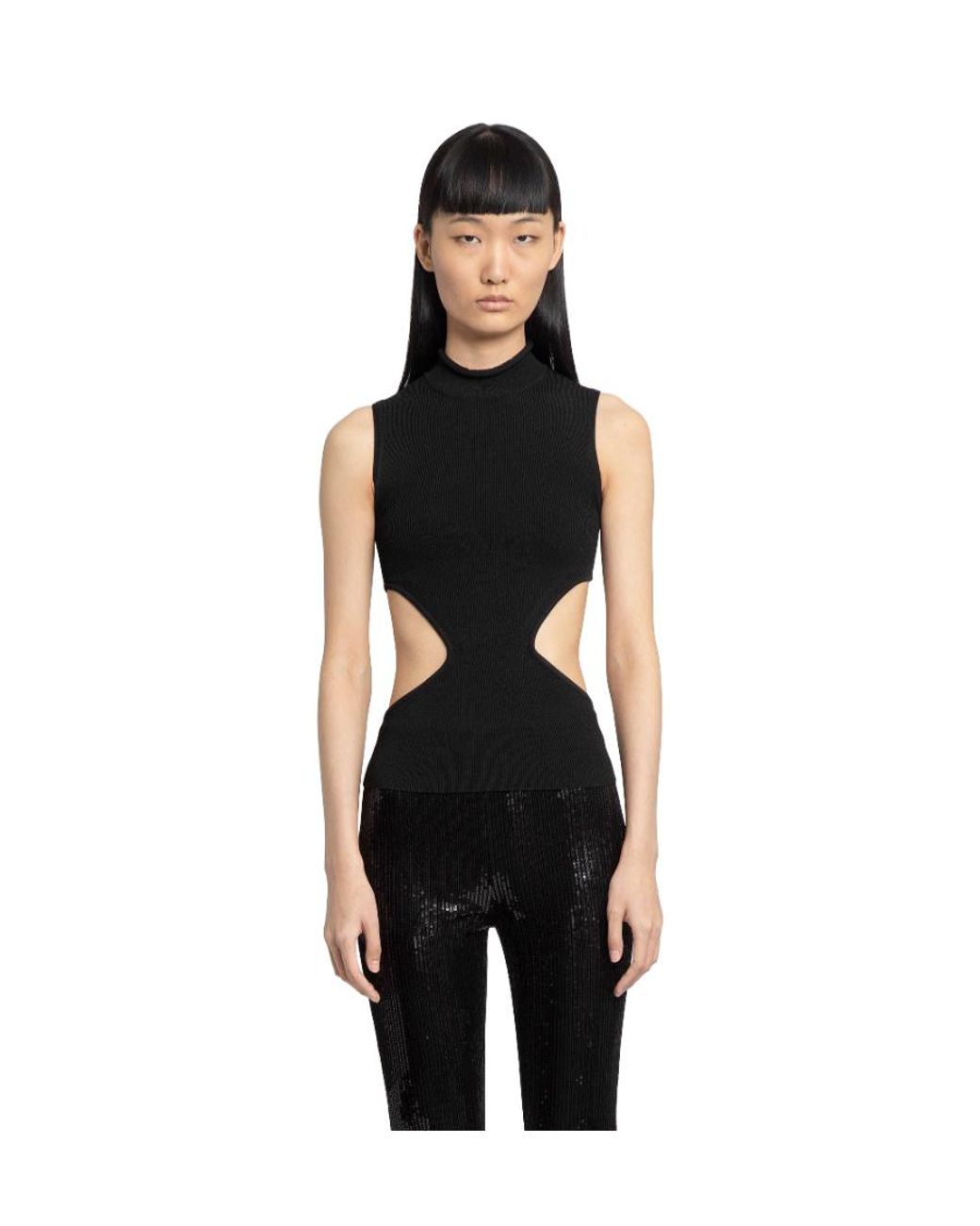 we11done Black Ribbed-Knit Cut-Out Top
