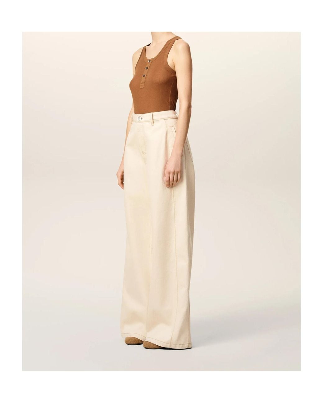 AMI Natural Ami Logo Patch Wide-Leg Jeans