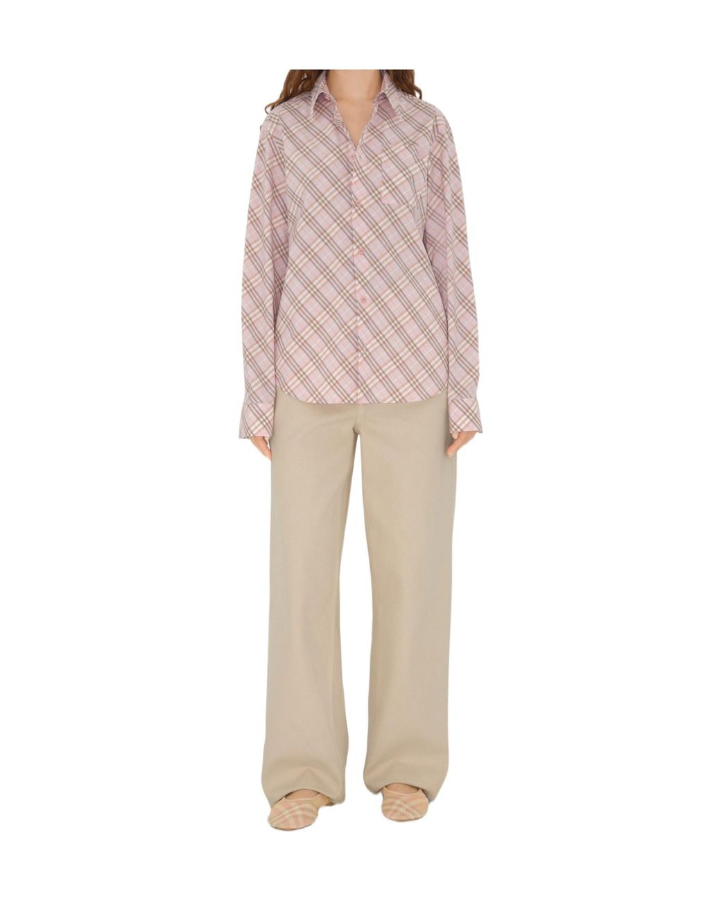 Burberry Pink Logo Embroidered Checkered Shirt