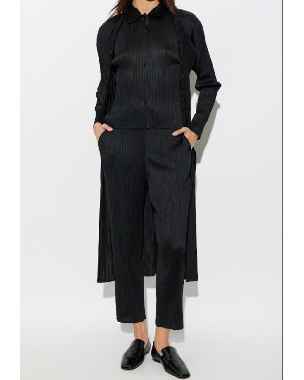 Pleats Please Issey Miyake Black Long-Sleeved Pleated Cardigan