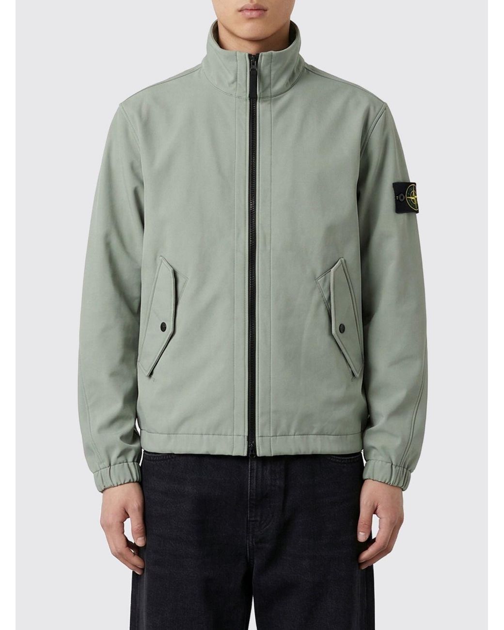 Stone Island Green Stand Collar Zip-Up Jacket for men