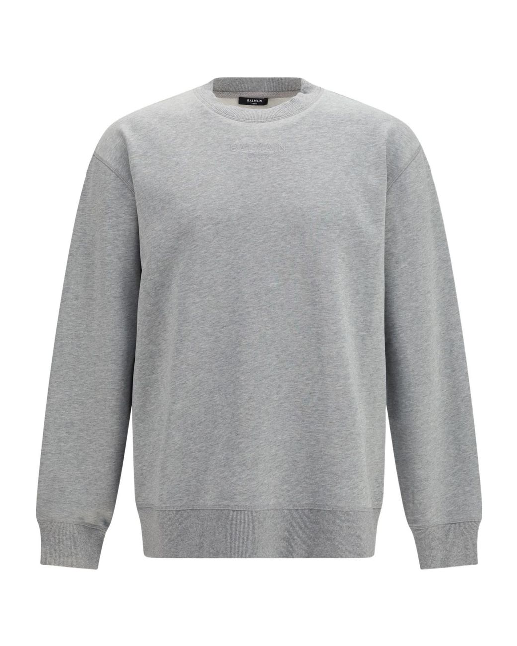 Balmain Gray Embroidered Logo Crewneck Sweatshirt for men