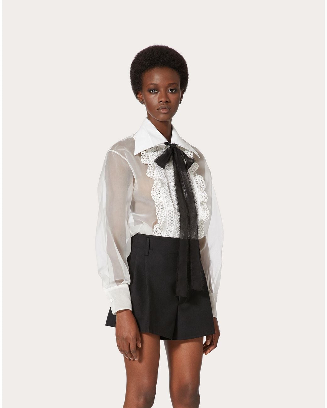 Valentino White Embroidery Organza Shirt