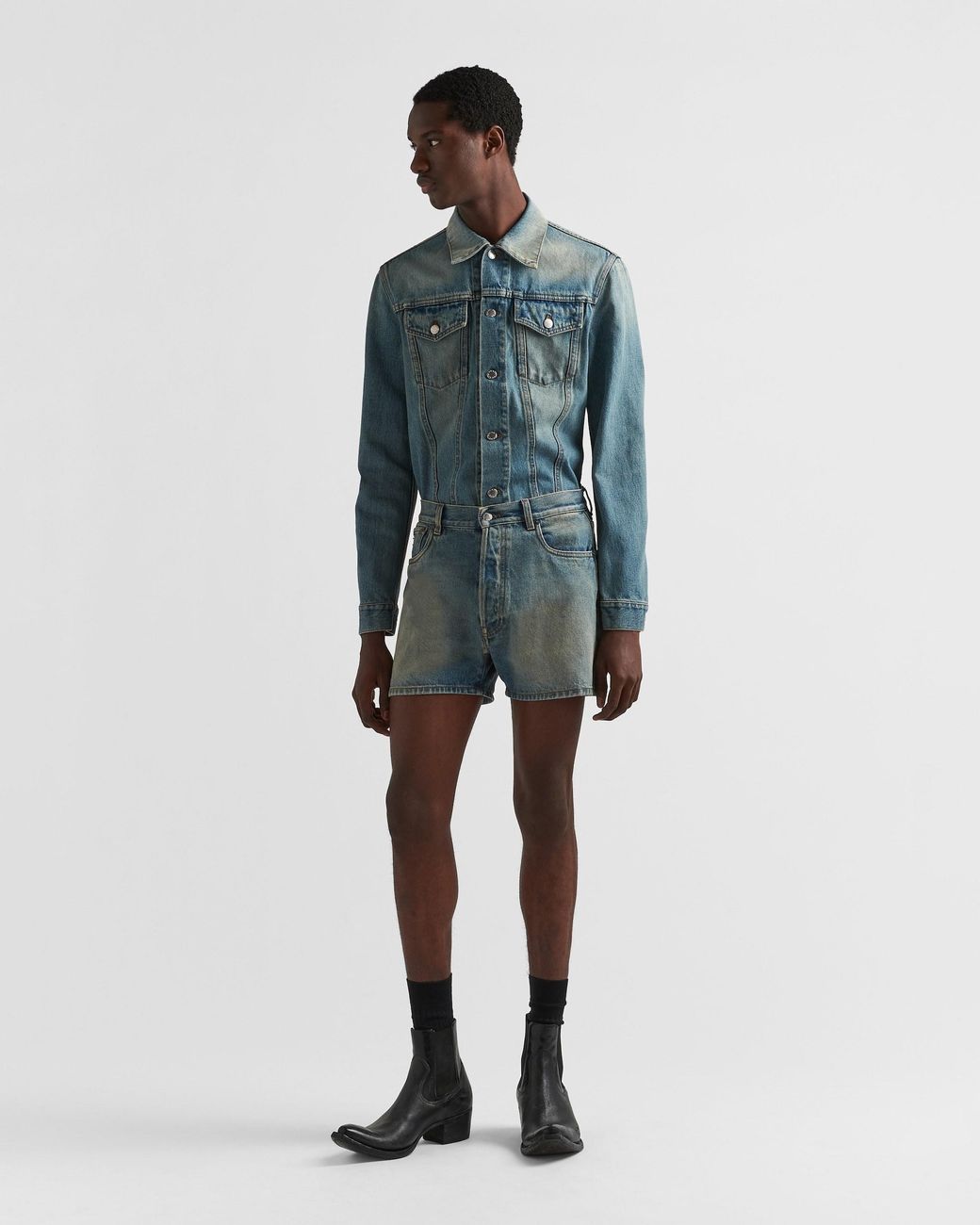 Prada Blue Long-Sleeved Denim Jacket for men