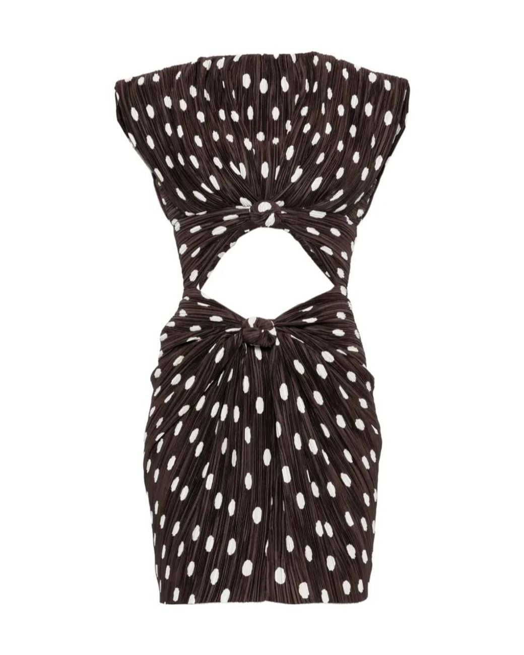Cult Gaia Black Polka-Dot Pleated Dress