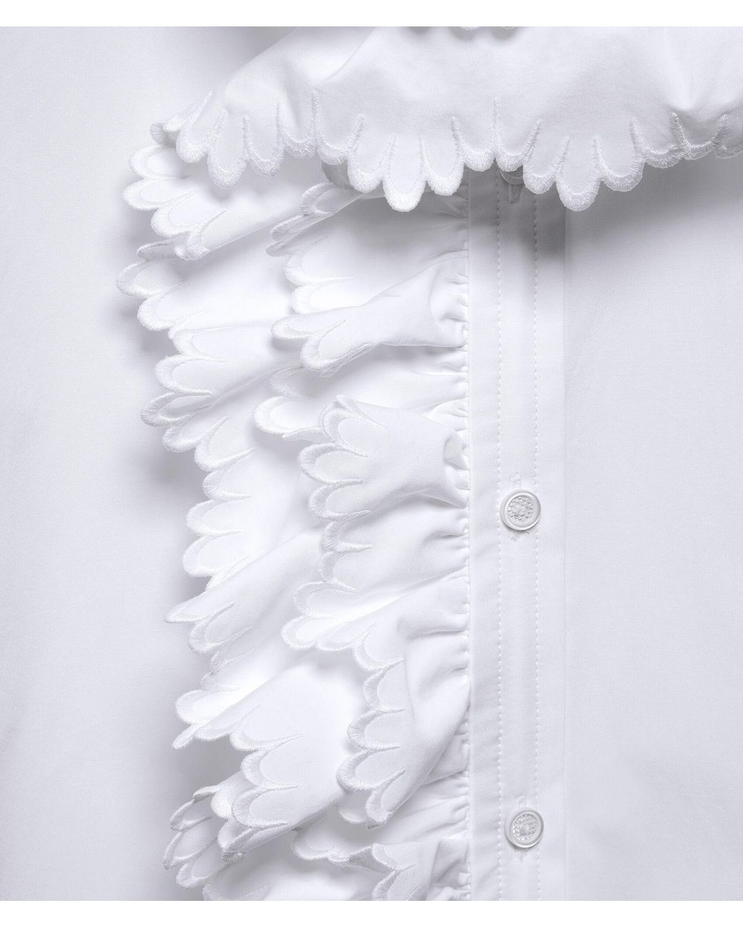 Bottega Veneta White Embroidered Ruffle Collar Shirt for men