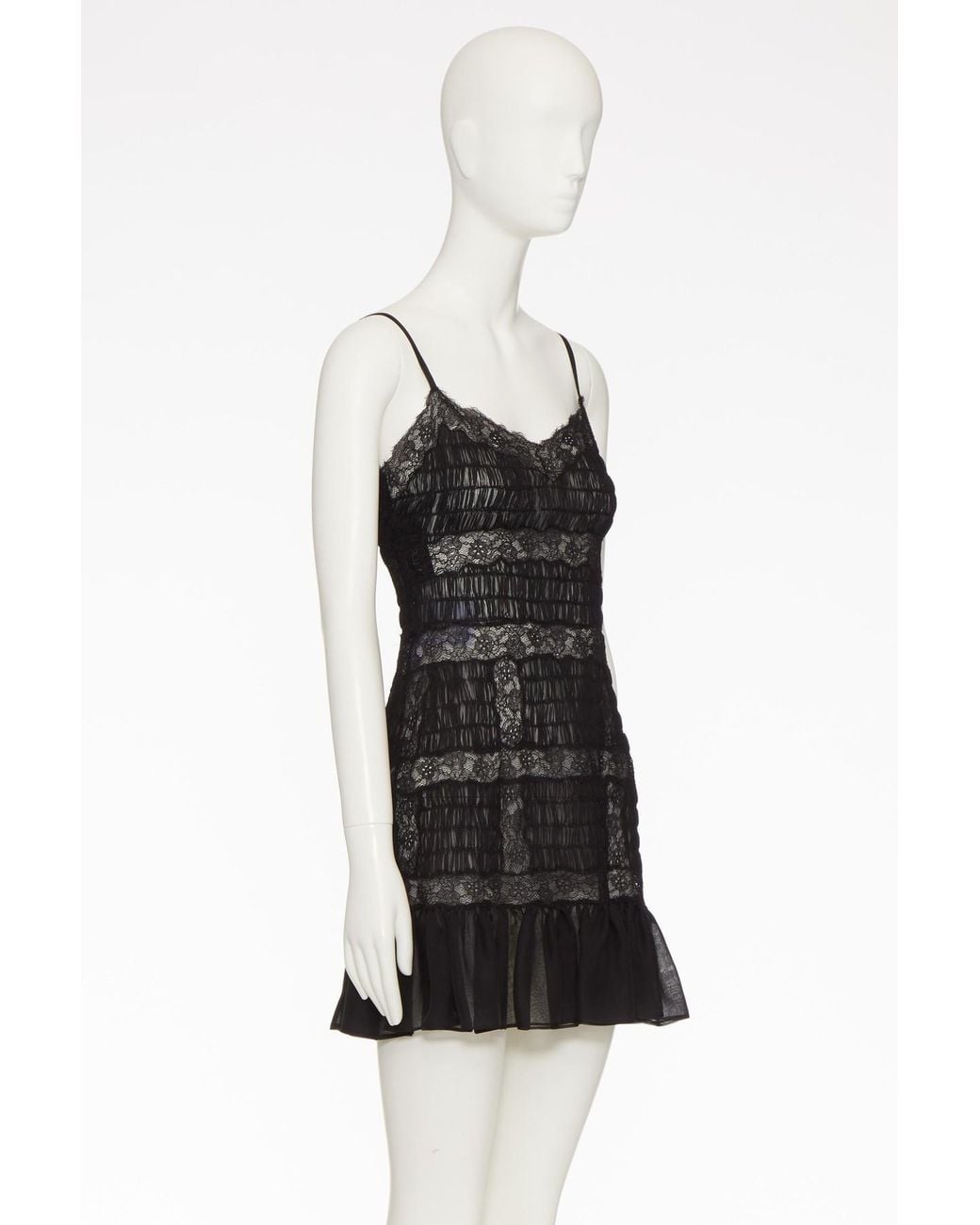 Valentino Black Lace Trim Ruffled V-Neck Dress