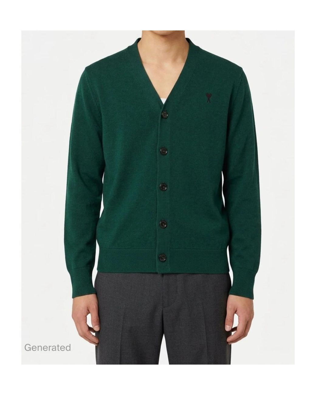 AMI Green Ami Logo V-Neck Cardigan for men