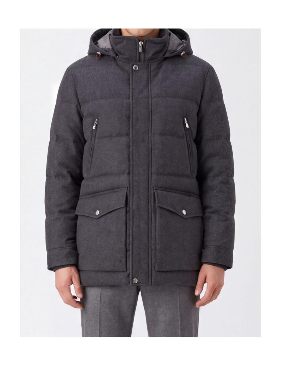 Brunello Cucinelli Gray Quilted Wool Parka for men