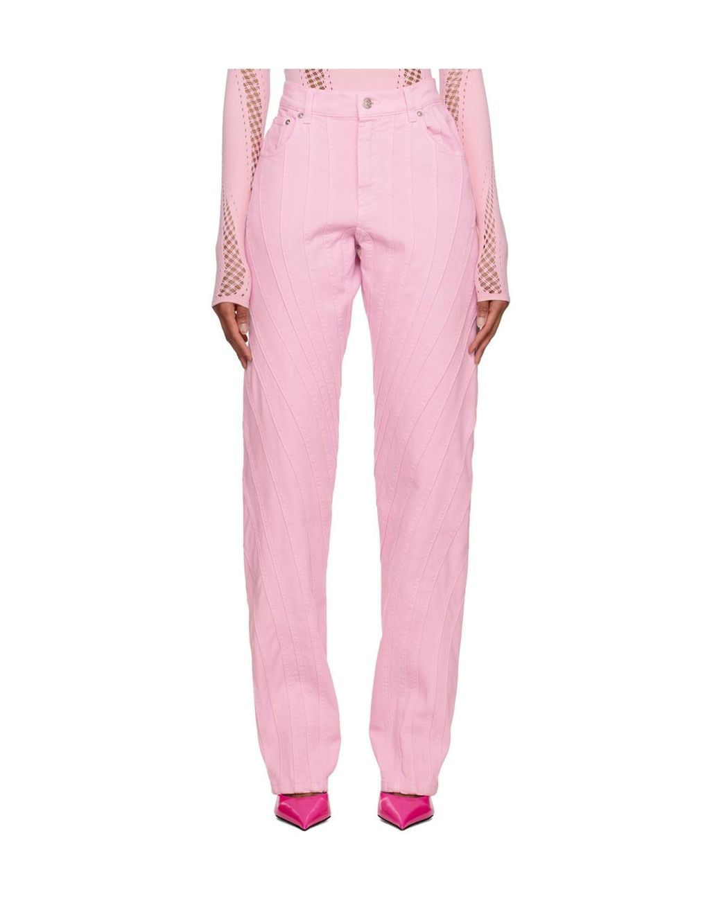 Mugler Pink Belt-Loop Jeans