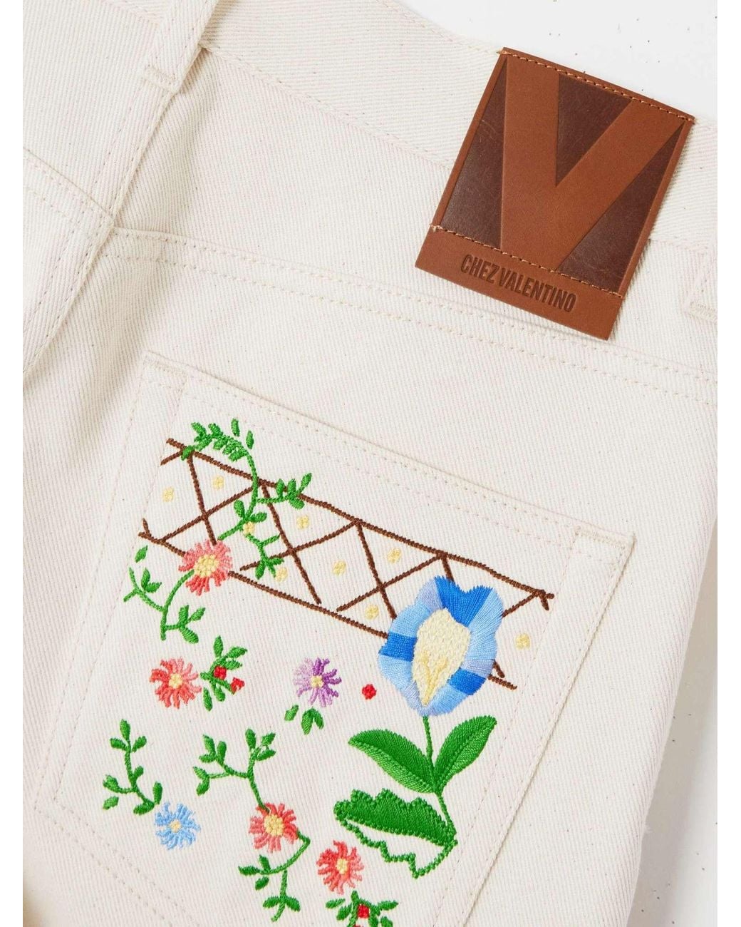 Valentino White Logo Patch Floral Patterned Jeans
