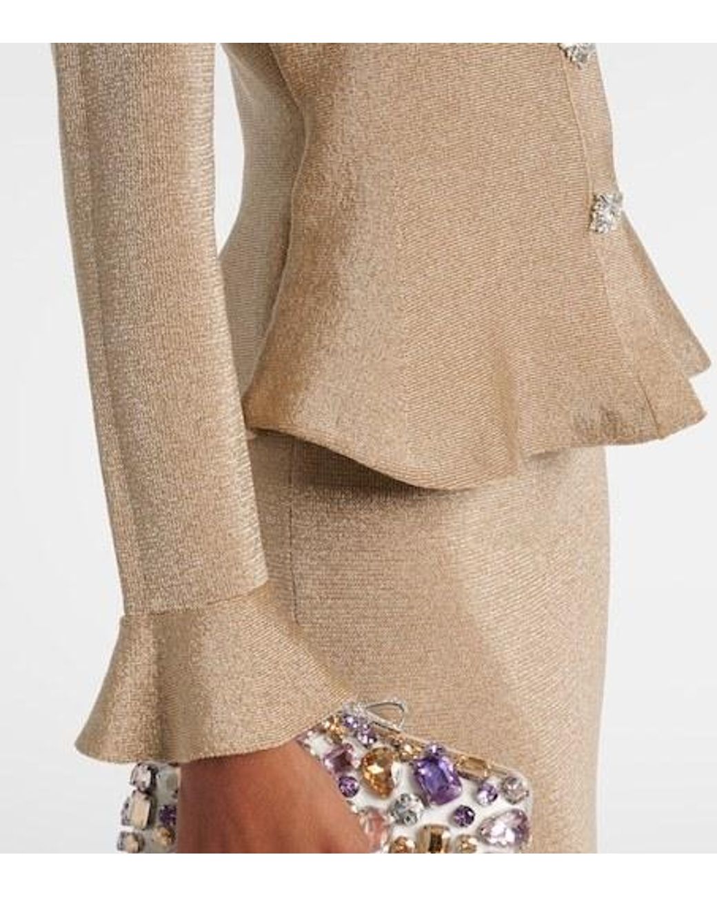 Self-Portrait Natural Crystal-Embellished Peplum Lamé Maxi Dress