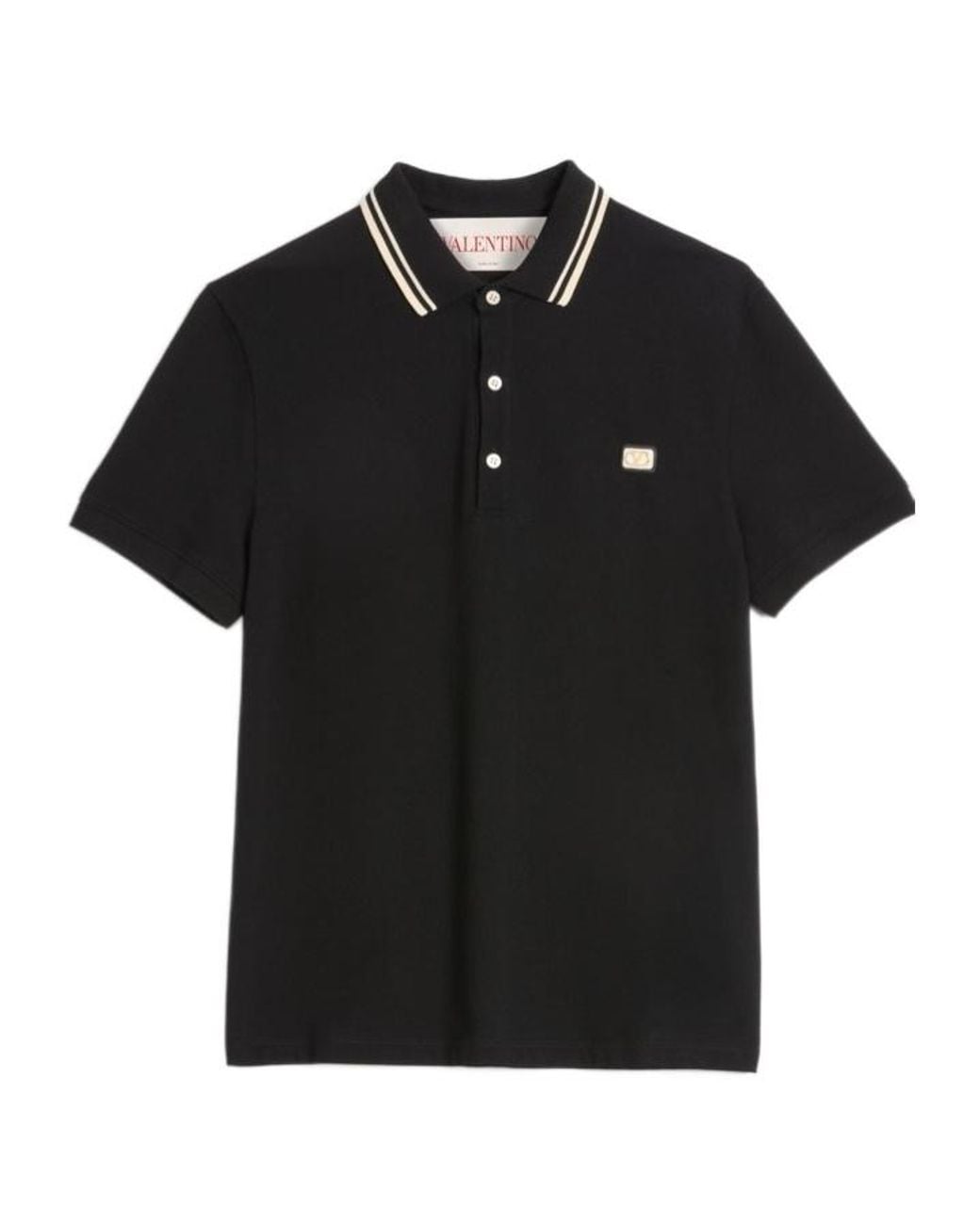 Valentino Black Logo Embroidered Straight Hem Polo Shirt for men