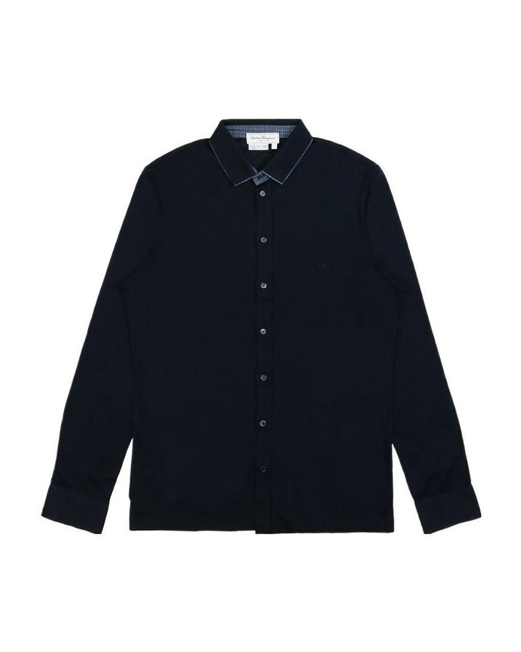 Ferragamo Blue Logo Embroidered Shirt for men
