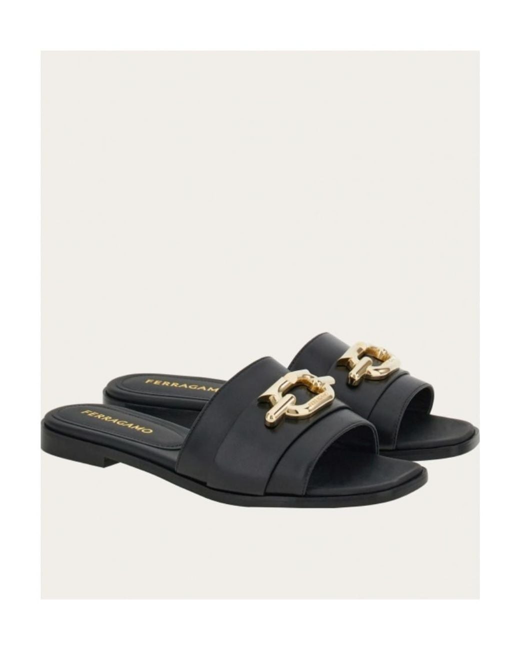 Ferragamo Black Square Head Slippers