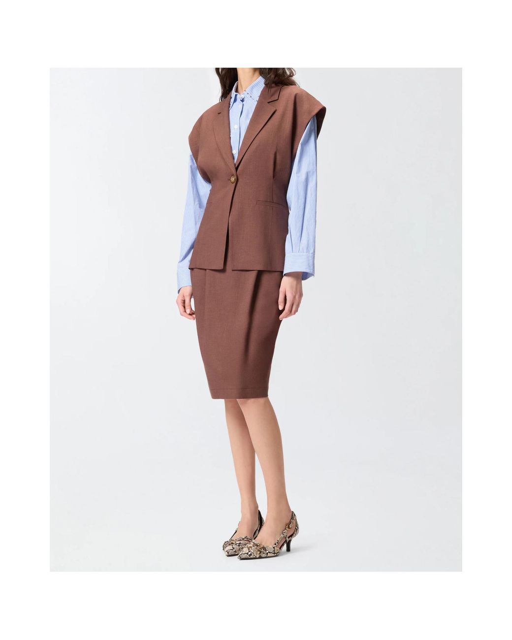 Pinko Brown Single-Breasted Sleeveless Blazer