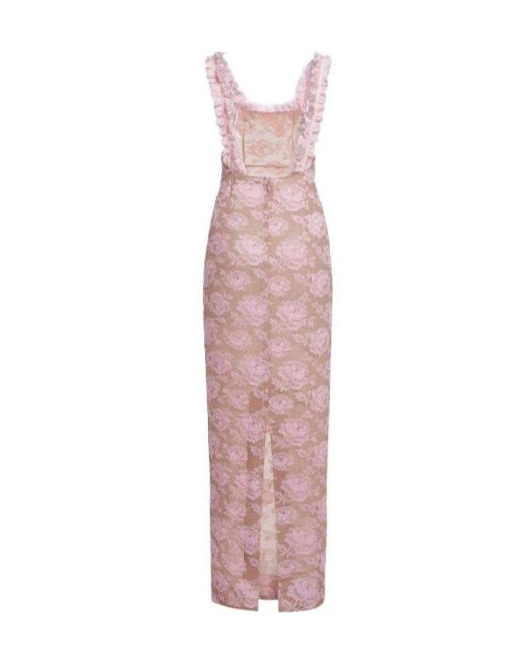 Alessandra Rich Pink Ruffled Lace Evening Dress