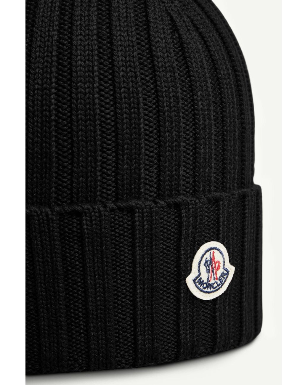 Moncler Black Logo Patch Ribbed Beanie