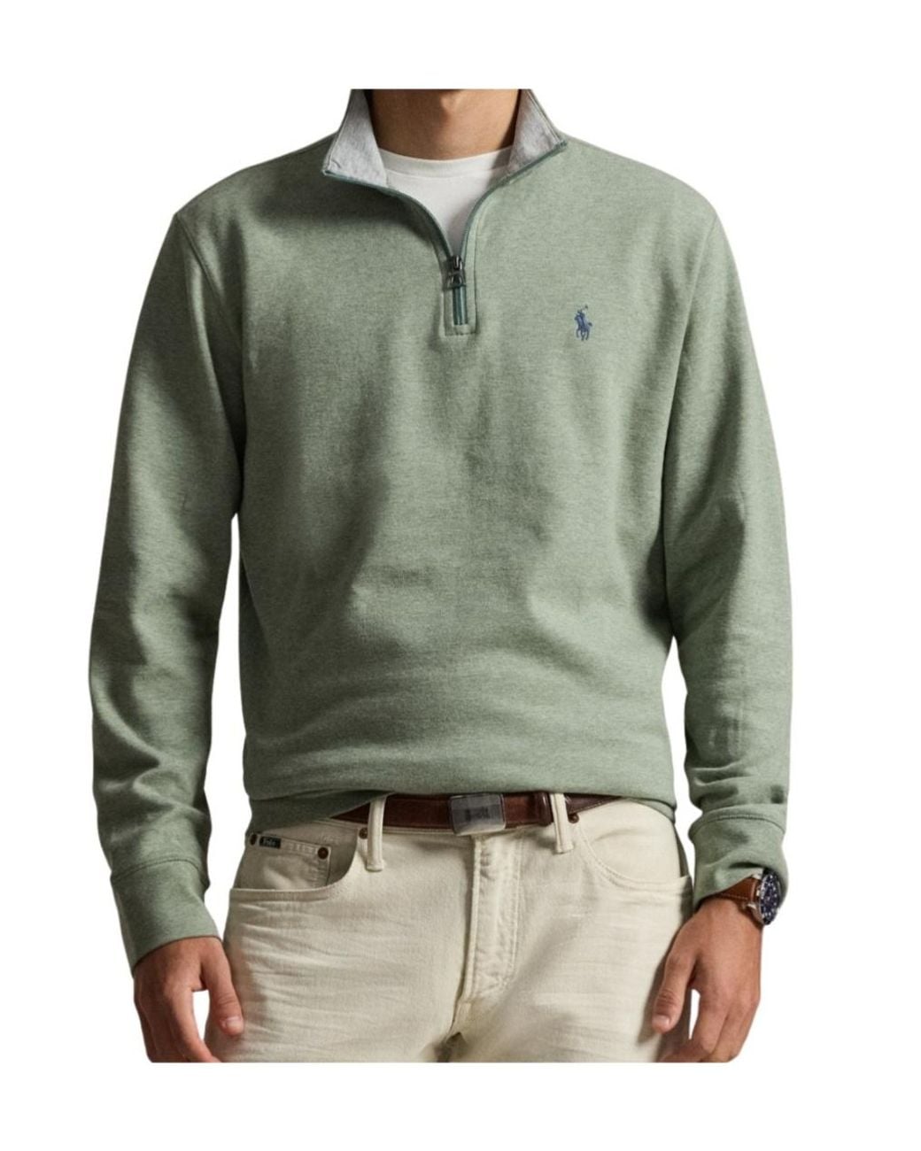Polo Ralph Lauren Green Quarter-Zip Logo-Embroidered Sweater for men