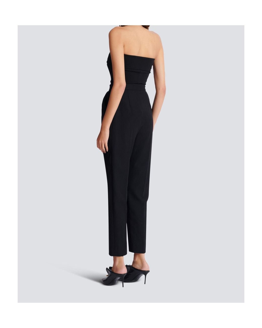 Balmain Black Strapless Buckle Crepe-Texture Bodysuit