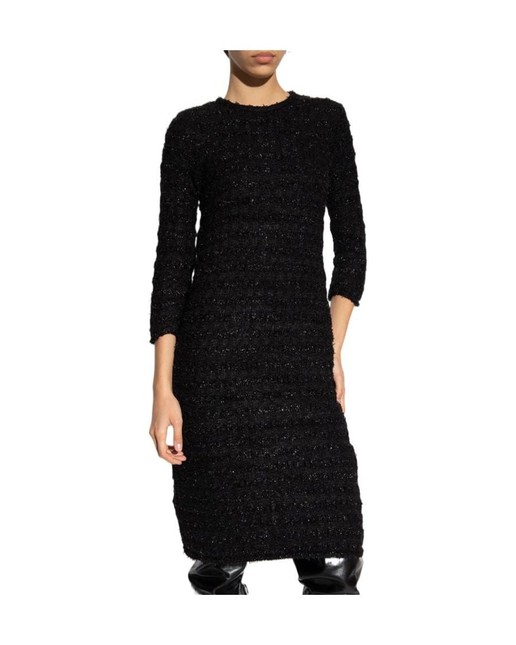 Balenciaga Black Crewneck Tweed Dress