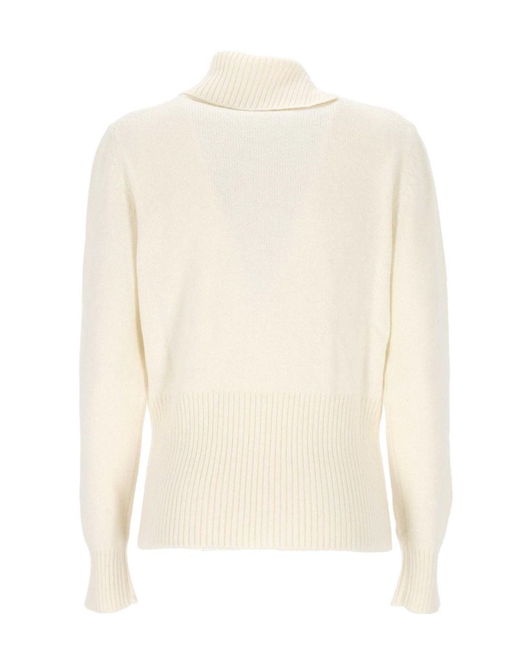 Gran Sasso White Ribbed-Knit Shawl-Collar Sweater