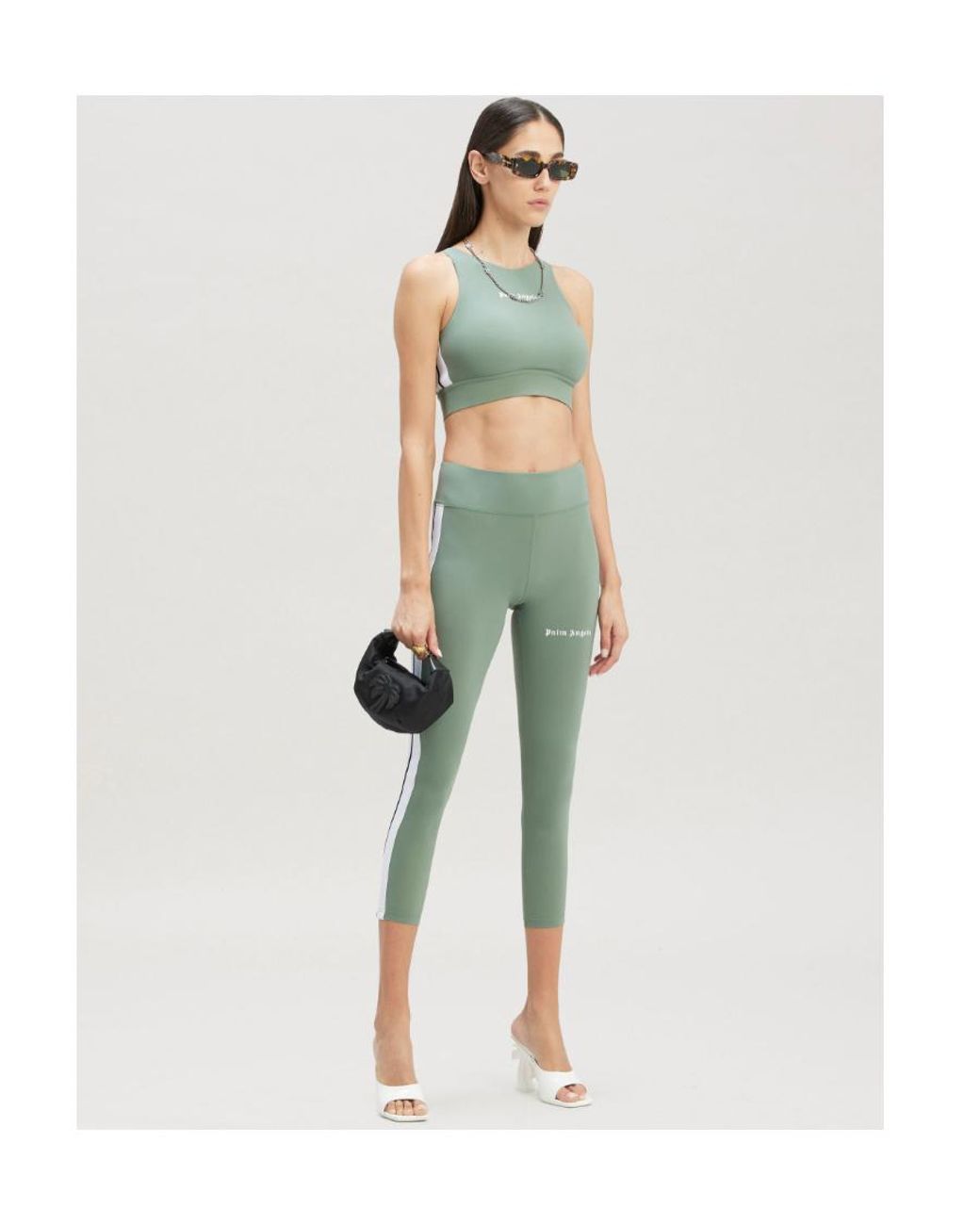 Palm Angels Green Logo-Printed Round Neck Tank Top