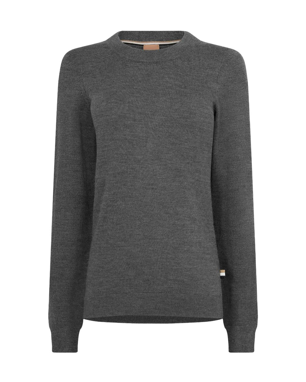 Boss Gray Minimal Crewneck Longsleeve Knit Top